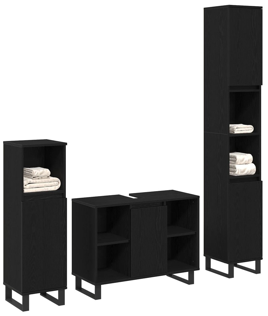 Conjunto de 3 Peças de Móveis para Banheiro vidaXL Carvalho Preto Made