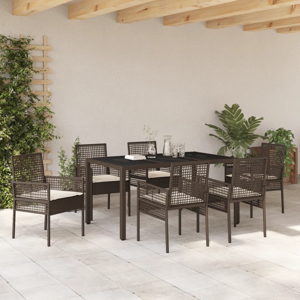 Conjunto de Jantar para Jardim de 7 Peças com Almofadas em Rattan Sint