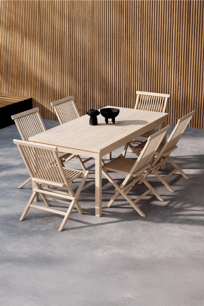 Conjunto de jantar para jardim em madeira de teca Kenya, conjunto de 7