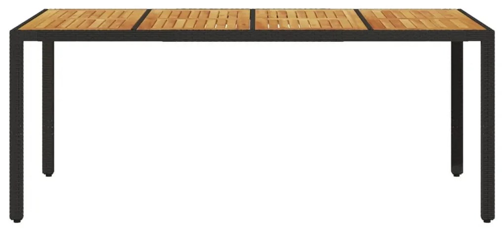 Mesa de jardim com tampo de madeira de acácia vime PE preto
