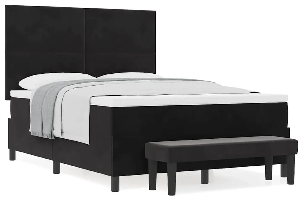 Cama Box Spring com Colchão &amp; Banco Preto 140x190 cm Veludo