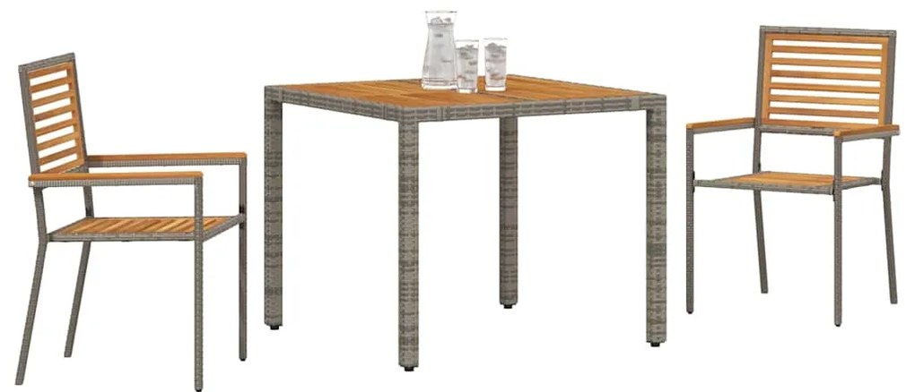 Conjunto de Jantar de Jardim 3 Peças Cinza Rattan Sintético Acácia