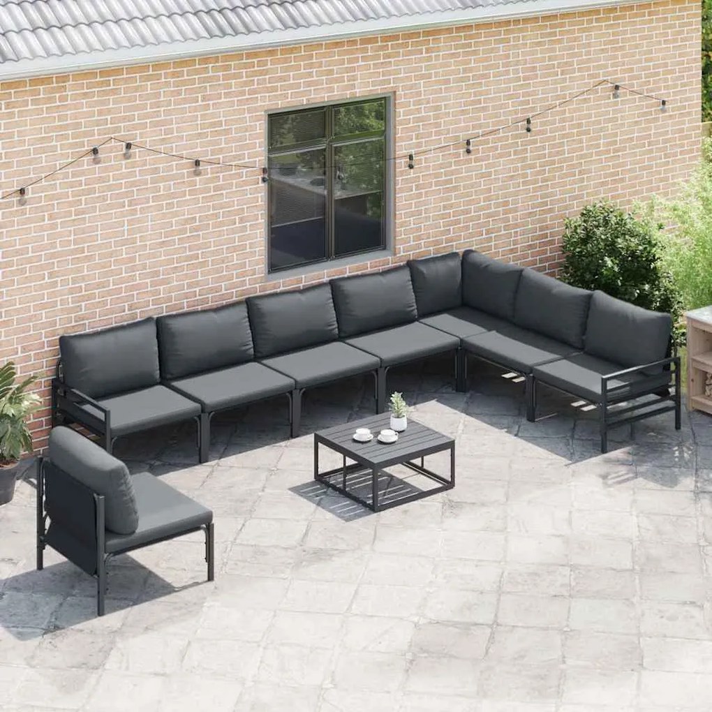 Conjunto de Sofá de Jardim 9 pcs Cinzento-escuro Aço