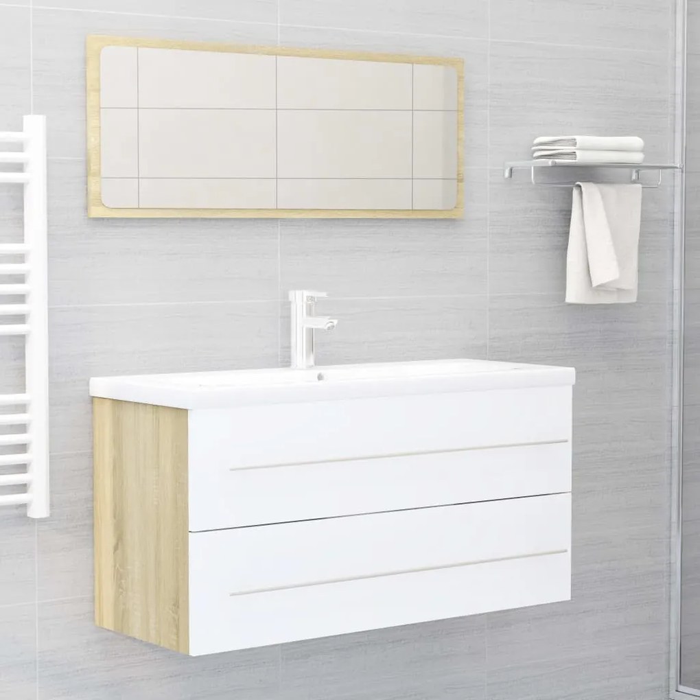 vidaXL 2 pcs conj. móveis casa banho derivados madeira branco/carvalho
