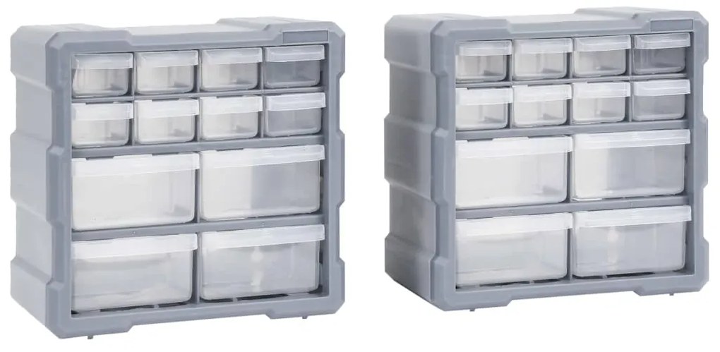 vidaXL Caixas organizadoras com 12 gavetas 2 pcs 26,5x16x26 cm