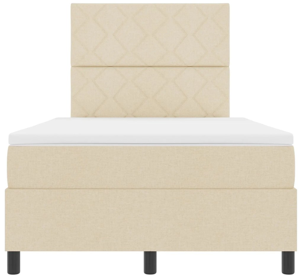 Cama com Caixa de Molas e Colchão & LED Creme 120x200 cm Tecido