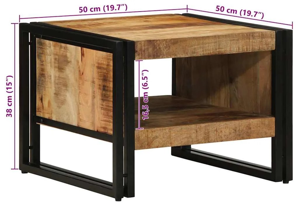 Mesa de centro 50x50x38 cm madeira de mangueira áspera maciça
