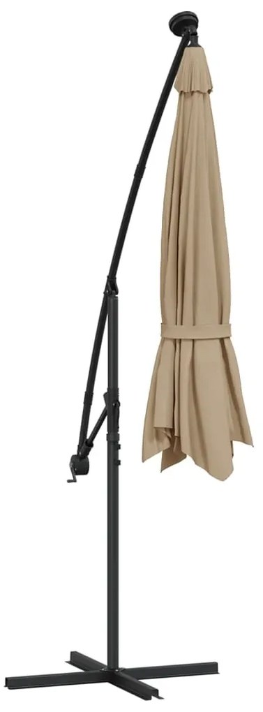 Guarda-sol cantilever com luzes LED 300 cm cinza-acastanhado