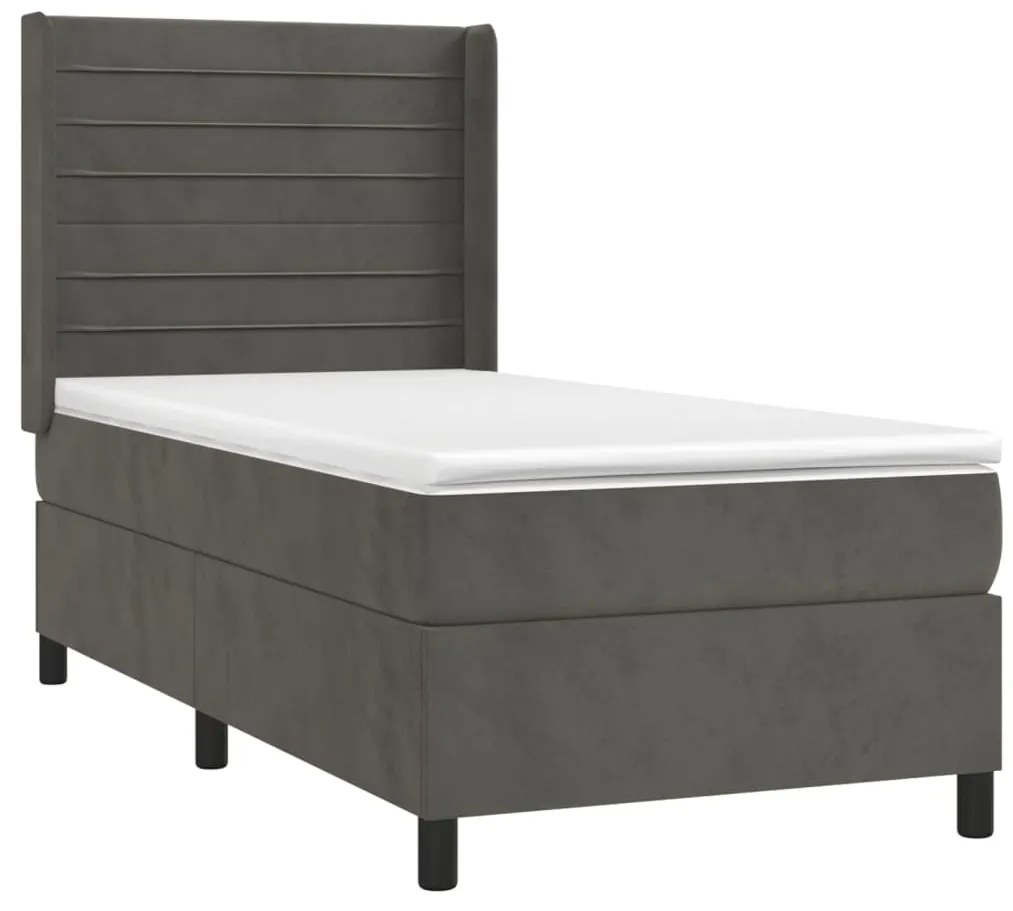 Cama box spring c/ colchão/LED 90x200 cm veludo cinzento-escuro