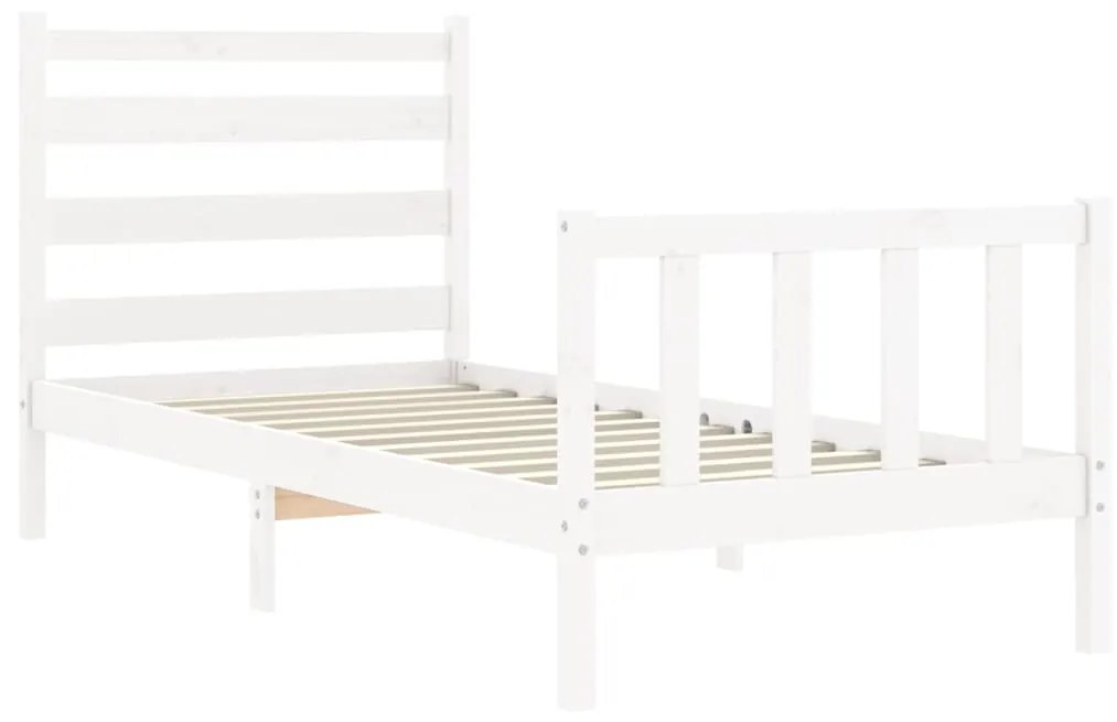 Estrutura de cama com cabeceira 90x190 cm madeira maciça branco