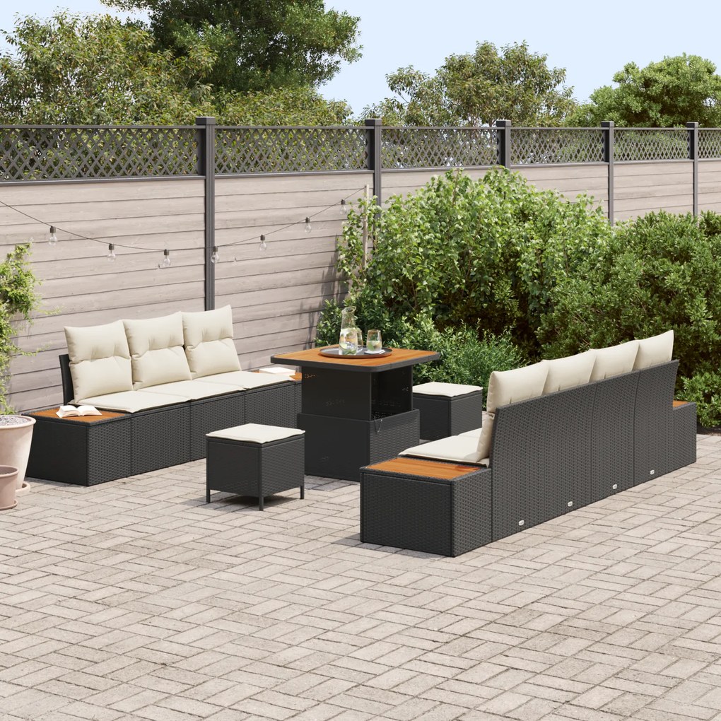 Conjunto de Sofá de Jardim com 10 Peças com Almofadas Preto Rattan Pol