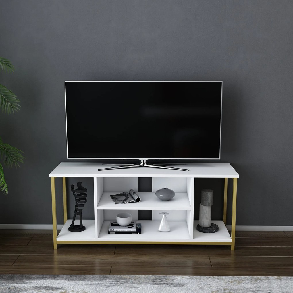 Móvel de TV Rinaldo – Branco e Dourado – 120 cm x 35 cm x 50,8 cm