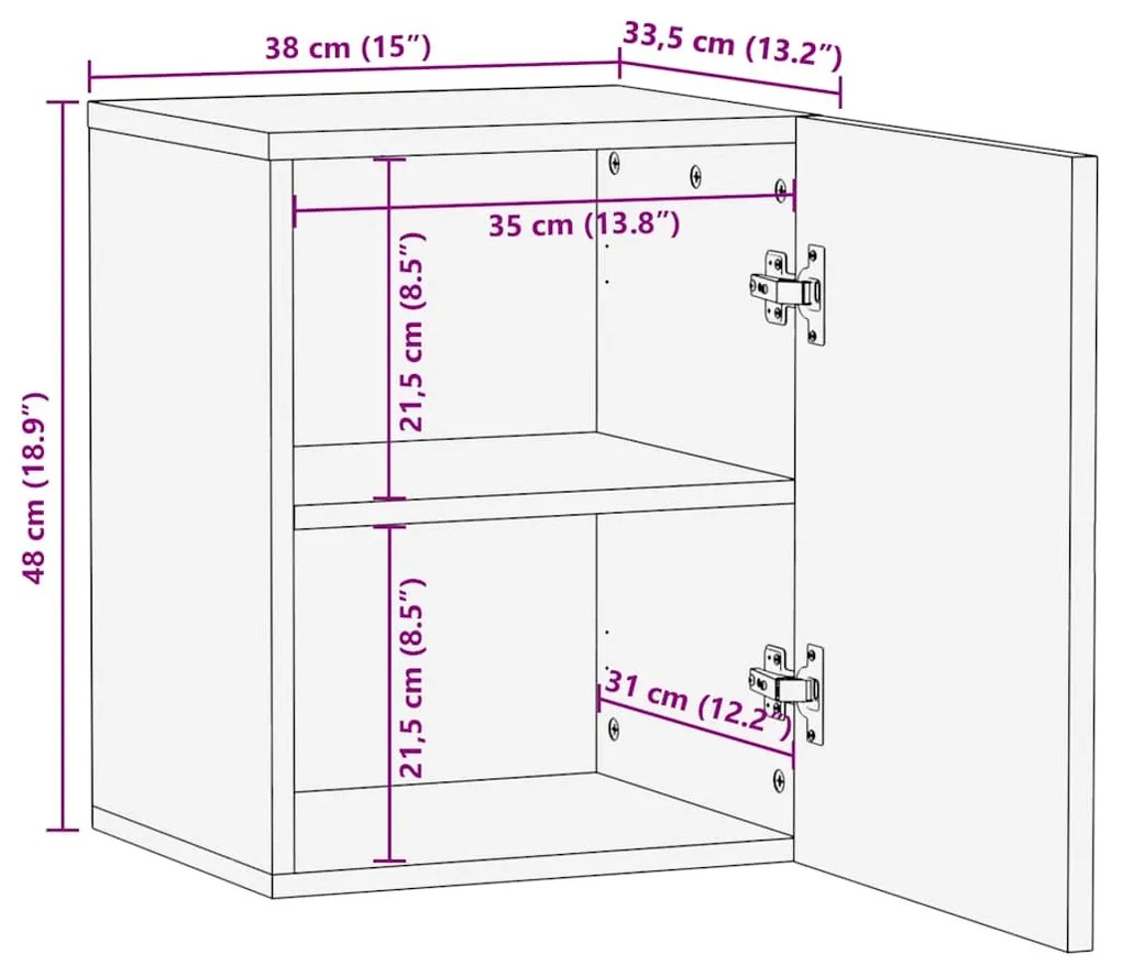 Armário suspenso para WC 38x33,5x48 cm mangueira maciça
