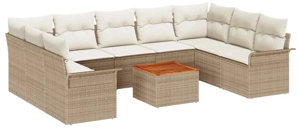 Conjunto de Sofá de Jardim de 10 Peças com almofadas bege em rattan si