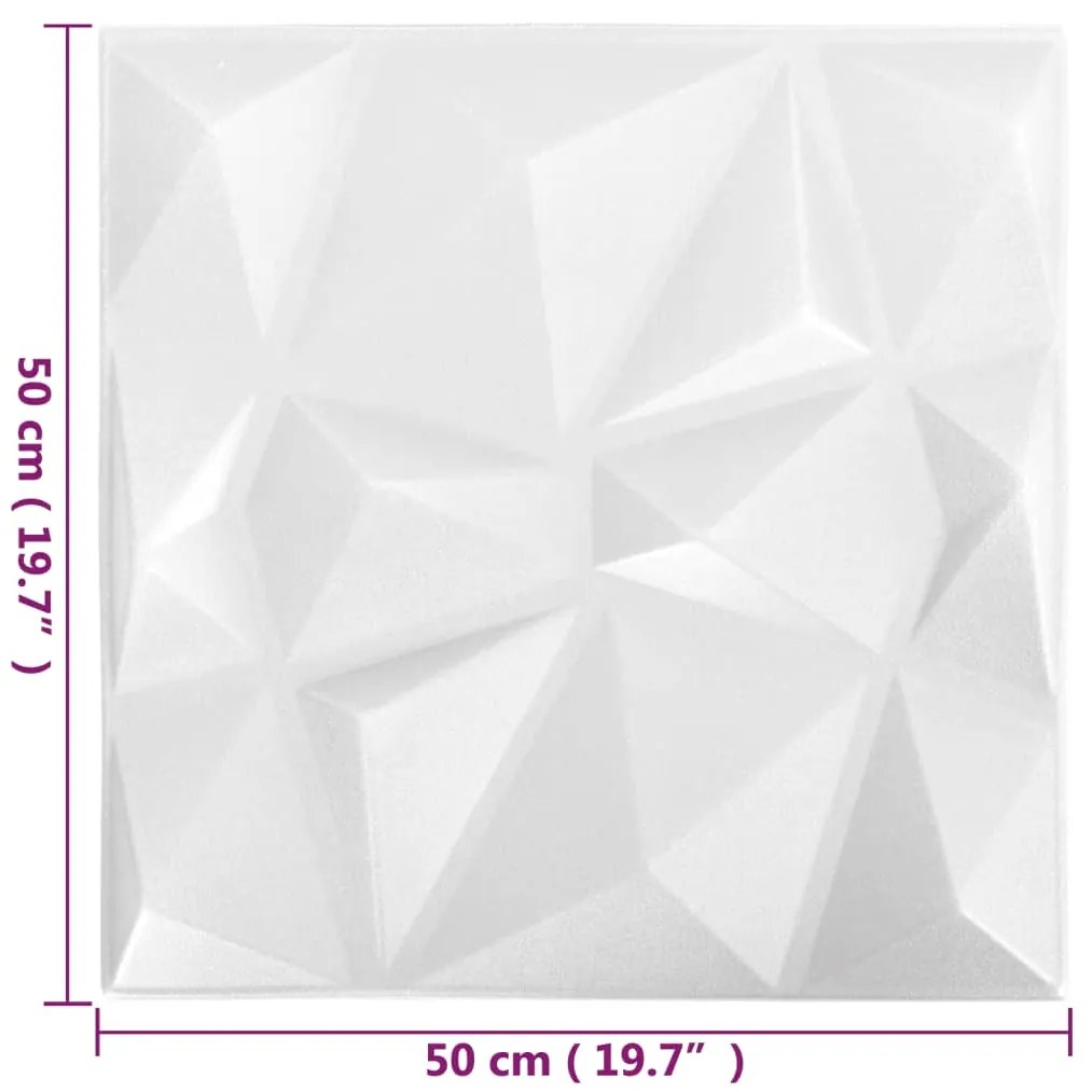 Painéis de parede 3D 48 pcs 50x50 cm 12 m² branco diamante