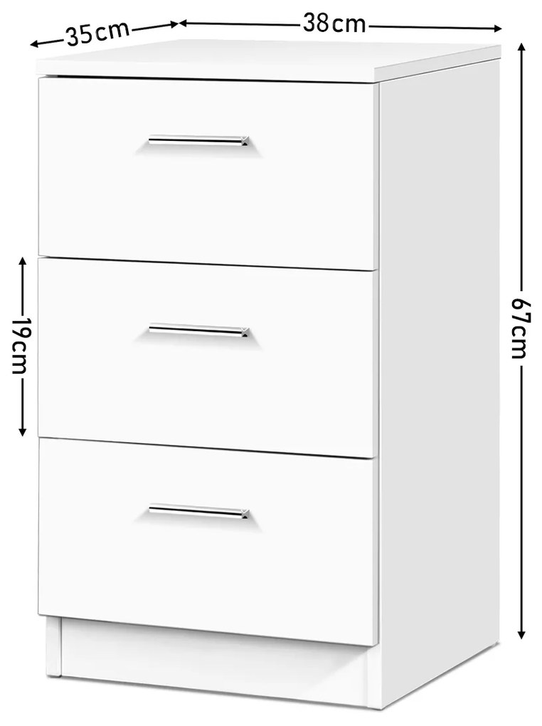 Mesa de cabeceira 3 gavetas 66x38x35cm Branco