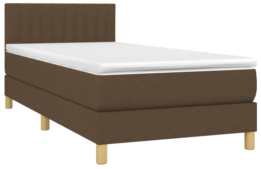 Cama box spring c/ colchão/LED 100x200cm tecido castanho-escuro