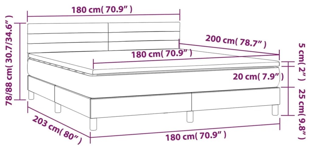 Cama box spring c/ colchão/LED 180x200 cm veludo preto