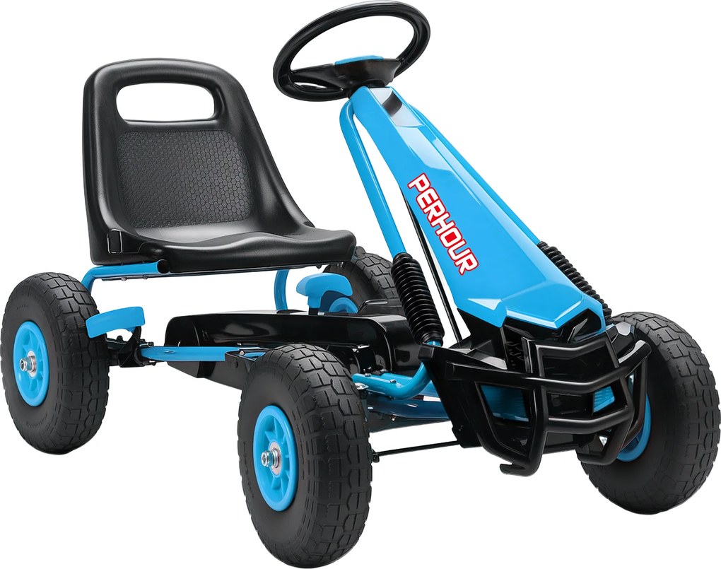 AIYAPLAY Gokart a pedal para crianças, assento ajustável em altura, rodas EVA, freio, embreagem, 3-8 anos, Azul | Aosom Portugal