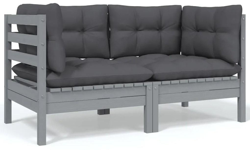 9 pcs conj. lounge de jardim com almofadões antracite pinho