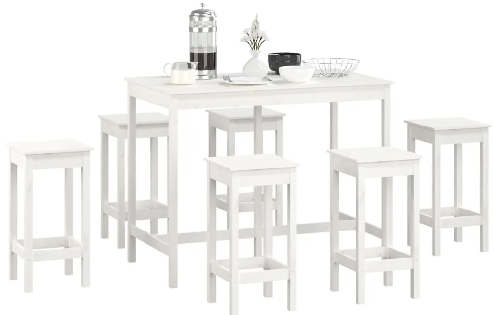 7 pcs conjunto de bar pinho maciço branco