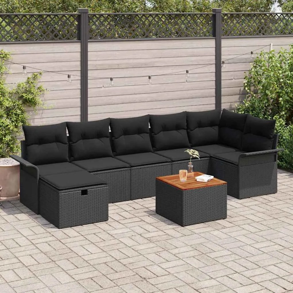 vidaXL Conjunto de Sofá de Jardim com almofada 8 pcs Preto vime PE