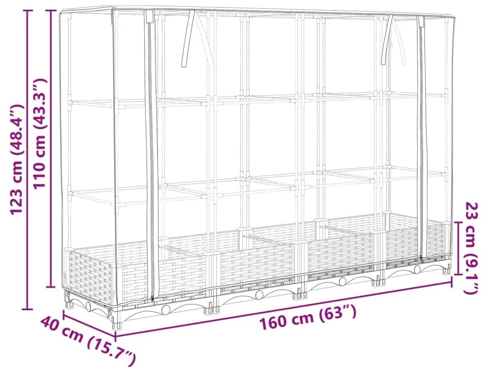 Canteiro elevado com cobertura de estufa aspeto de vime
