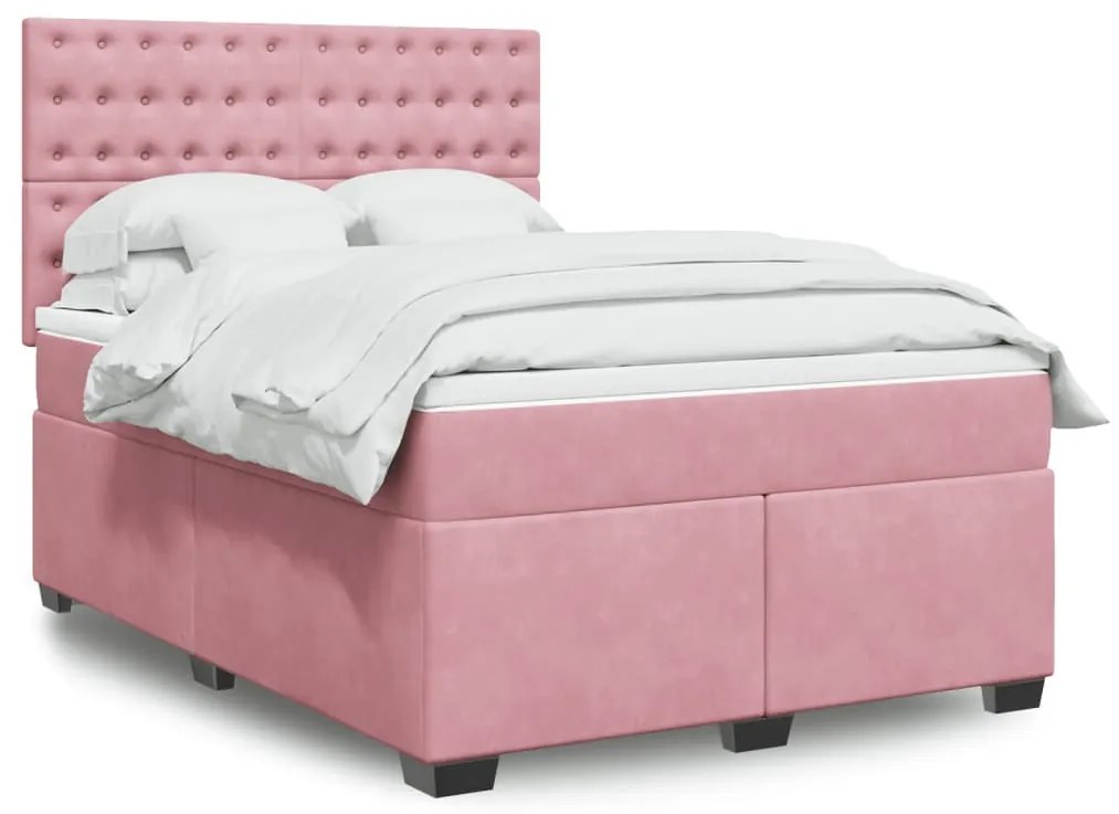 Cama com molas/colchão 140x200 cm veludo rosa