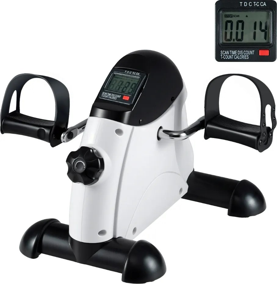 Mini bicicleta estática Máquina portátil para pedalar braços e pernas com ecrã LCD Bicicleta de pedal sob a secretária Branca