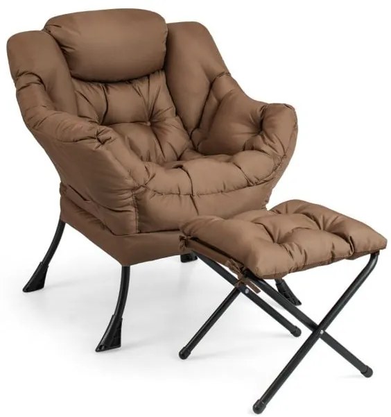 Poltrona de destaque moderna com apoio para os pés dobrável e bolso lateral - cinza