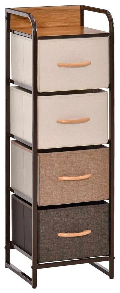 HOMCOM Cómoda 4 Cestos Tecido Removíveis Base Elevada Organizador Elegante Dormitório Sala Estar Design Moderno