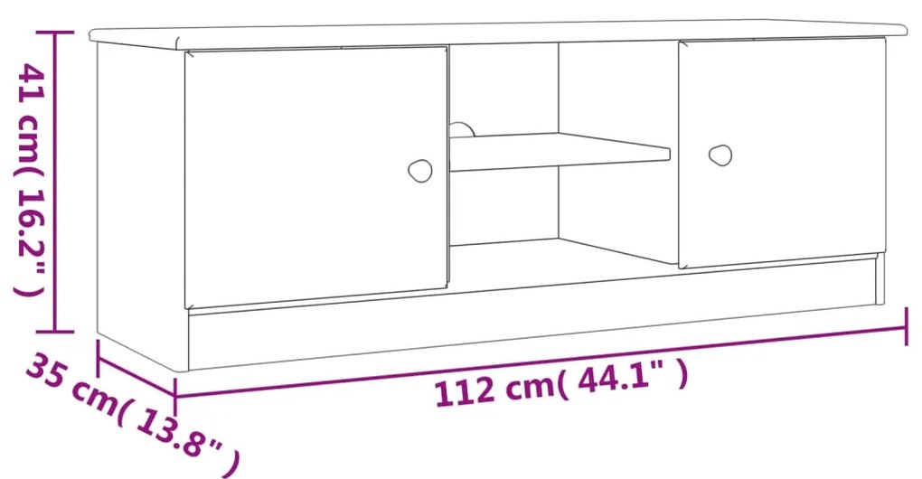 Móvel de TV ALTA 112x35x41 cm madeira de pinho maciça branco