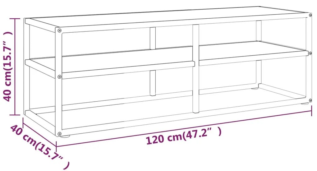 Móvel de TV 120x40x40 cm vidro mármore branco