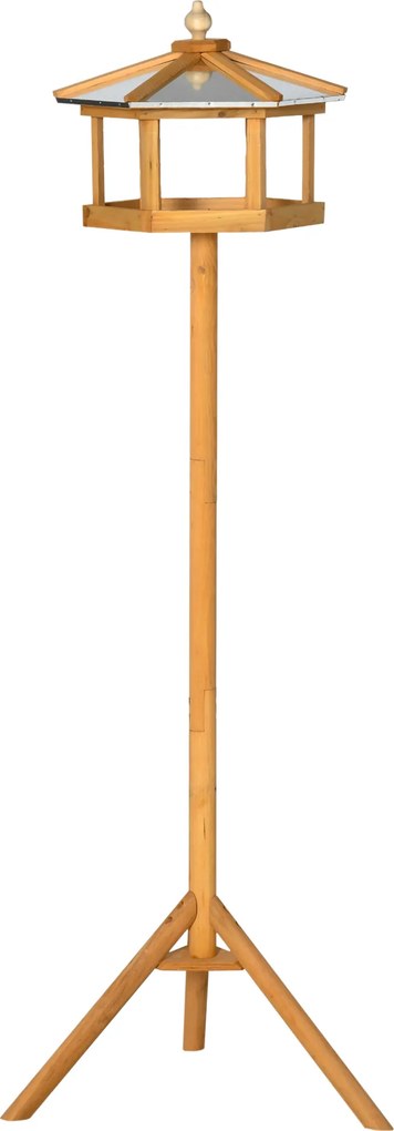 PawHut Casa para Pássaros com Suporte em Madeira Comedouro com Plataforma Telhado Metálico Inclinado Ø57,7 x 153H cm Madeira natural | Aosom Portugal