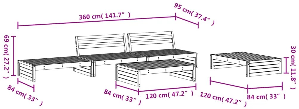5 pcs conjunto lounge de jardim madeira de pinho maciça branco