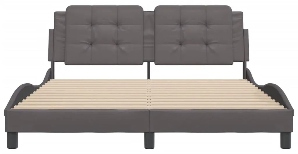 Estrutura cama c/ cabeceira couro artificial 160x200cm cinzento
