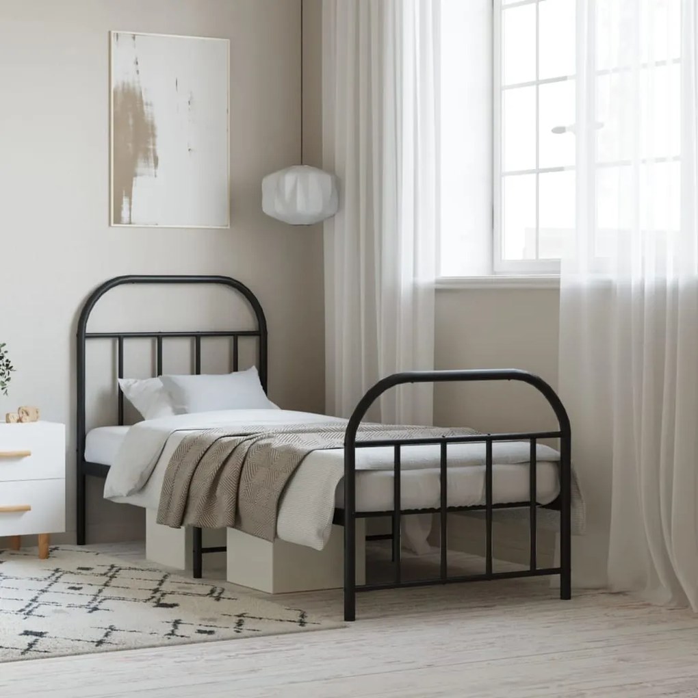 vidaXL Estrutura de cama com cabeceira e pés 75x190 cm metal preto