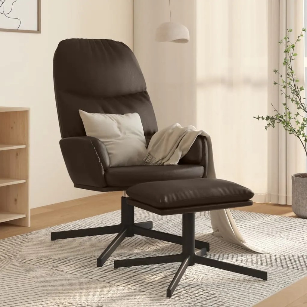 3097410 vidaXL Cadeira de descanso com banco couro artificial castanho