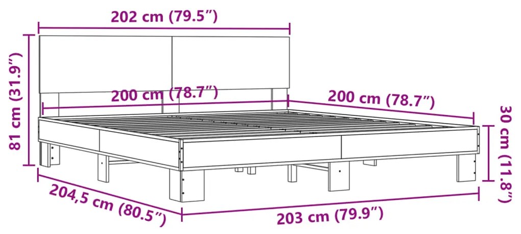 Estrutura de cama 200x200 cm derivados madeira/metal