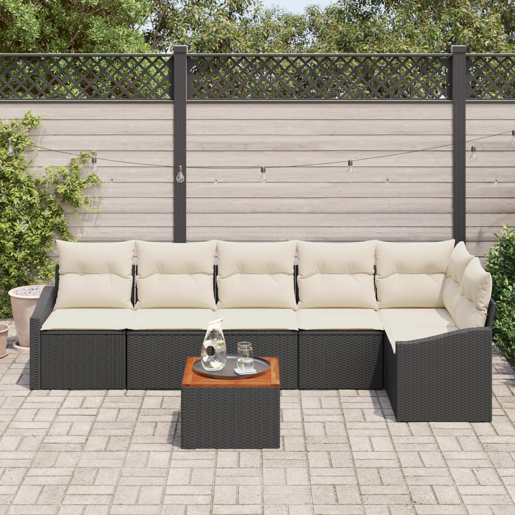 Conjunto de Sofá de Jardim de 7 Peças com Almofadas Preto Rattan Sinté