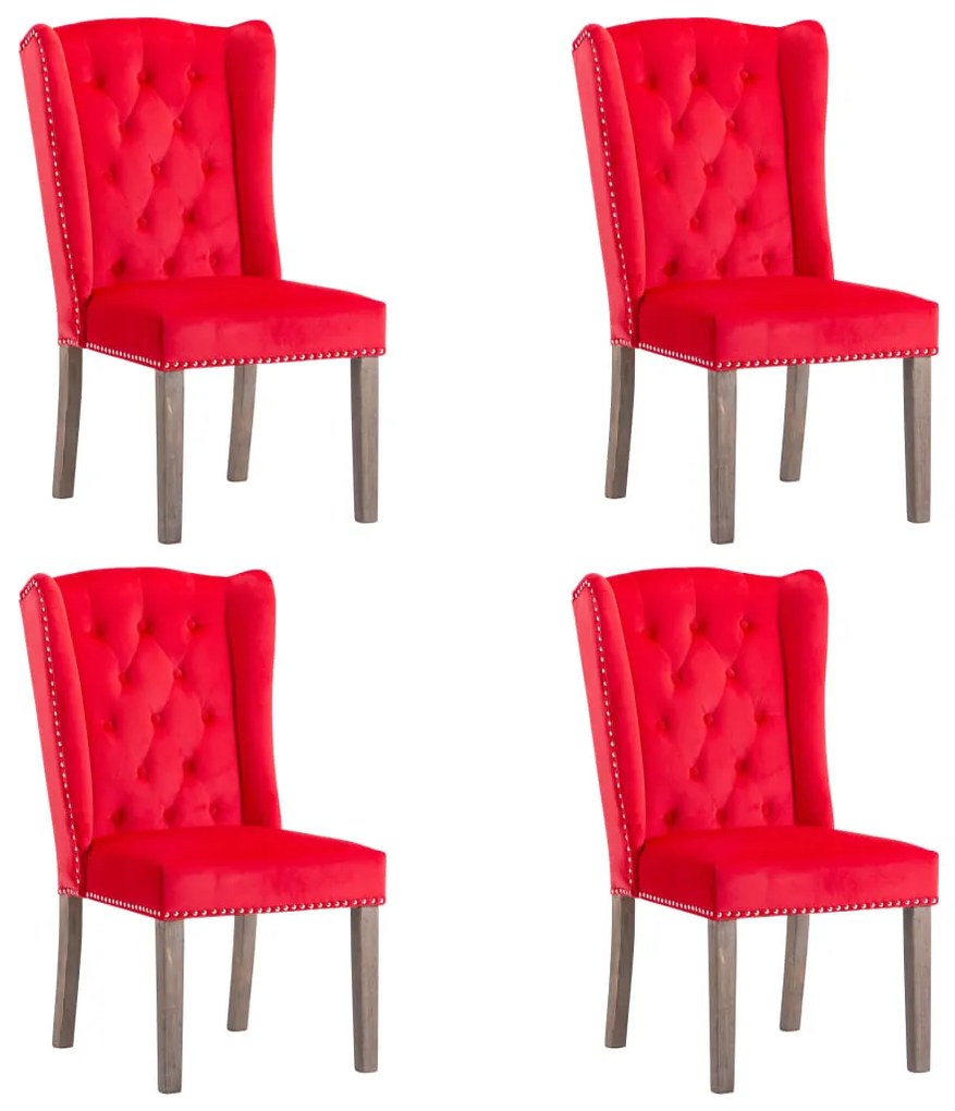 3055869 vidaXL Cadeiras de jantar 4 pcs veludo vermelho