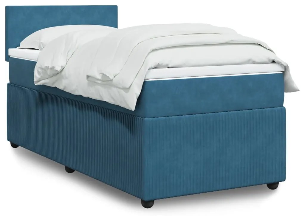 Cama boxspring com colchão 90x190 cm veludo azul