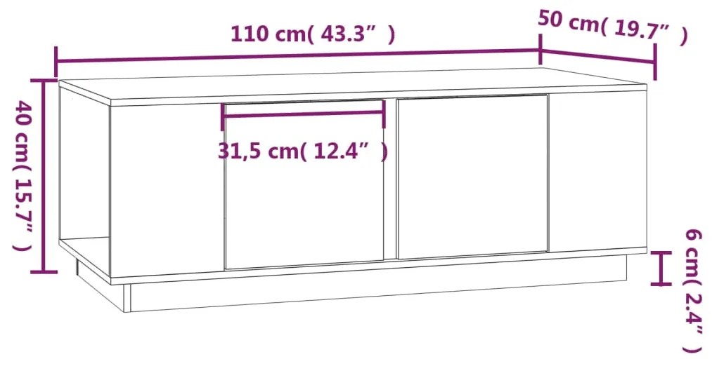 Mesa de centro 110x50x40 cm pinho maciço