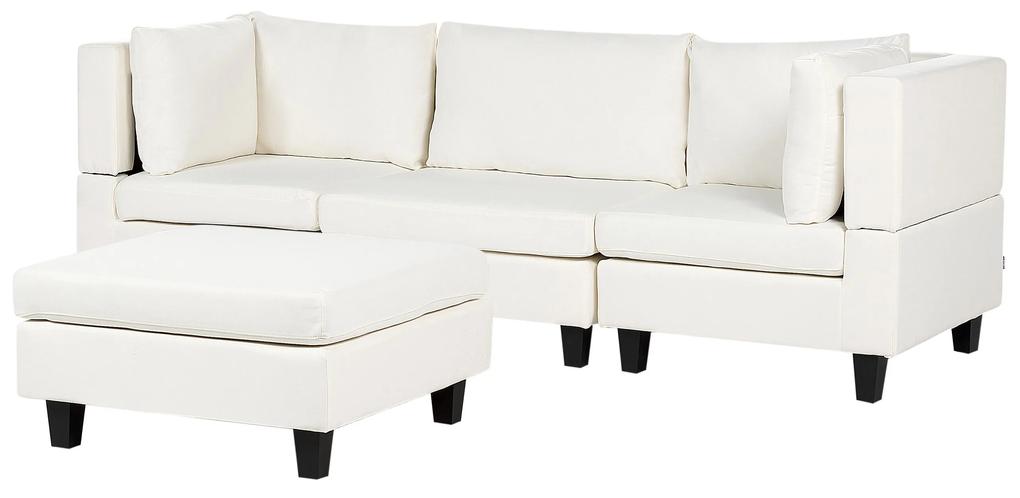 Sofá modular 3 lugares com repousa-pés em tecido branco-creme UNSTAD Beliani