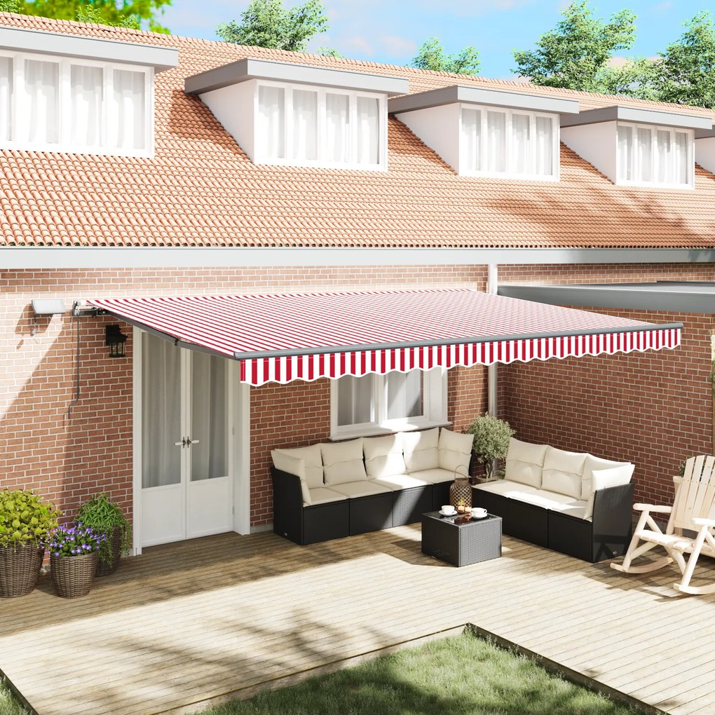 vidaXL Toldo Retrátil Manual com Faixa LED Vermelha e Branca 500x300 cm