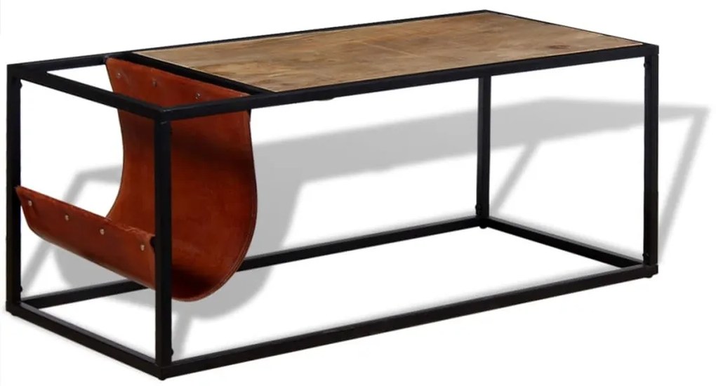 Mesa de centro c/ suporte de revistas pele genuína 110x50x45 cm