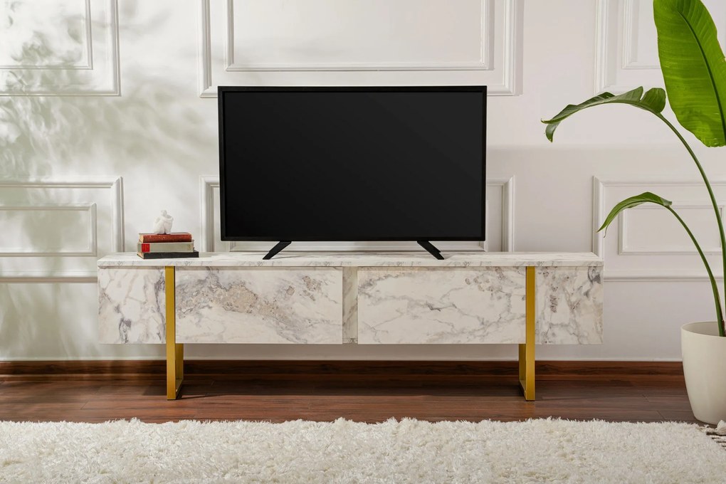 Móvel TV Serenity – Mármore Freesia Dourado – 180 cm x 50 cm x 29,5 cm