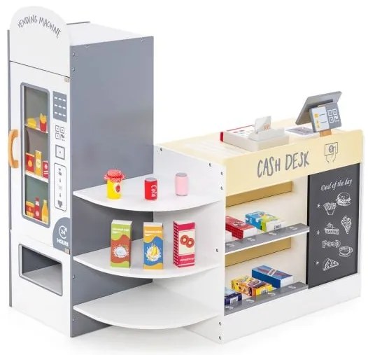 Conjunto de brinquedos de supermercado de madeira para crianças com caixa - verde