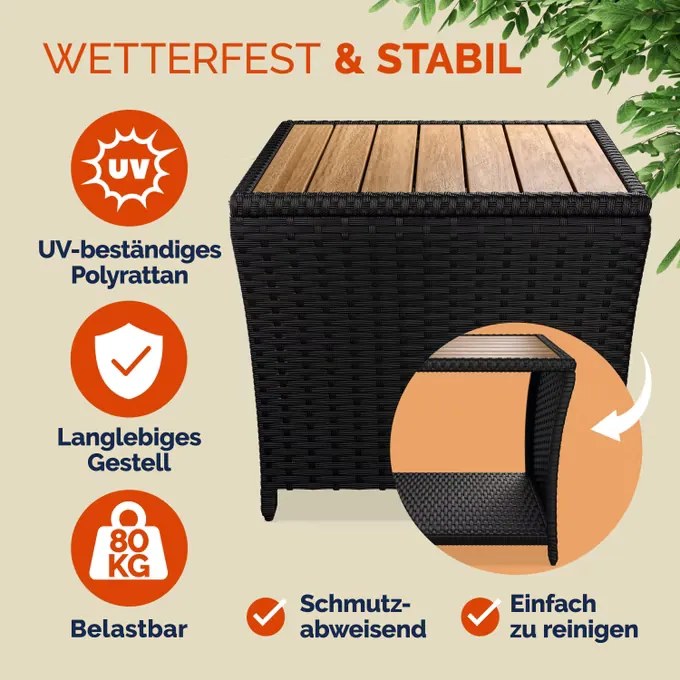 Mesa de apoio Jardim Polyrattan 45x45x40cm preta