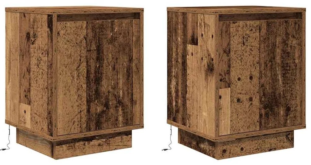 Mesas cabeceira c/ luzes LED 2 pcs 38x34x50 cm madeira velha